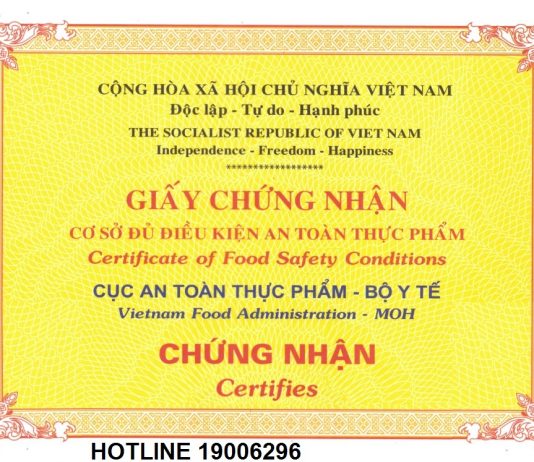 chứng nhận cơ sở đủ điều kiện vsattp