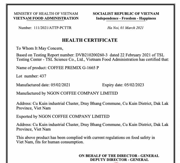 giấy chứng nhận Health Certificate giấy chứng nhận Health Certificate
